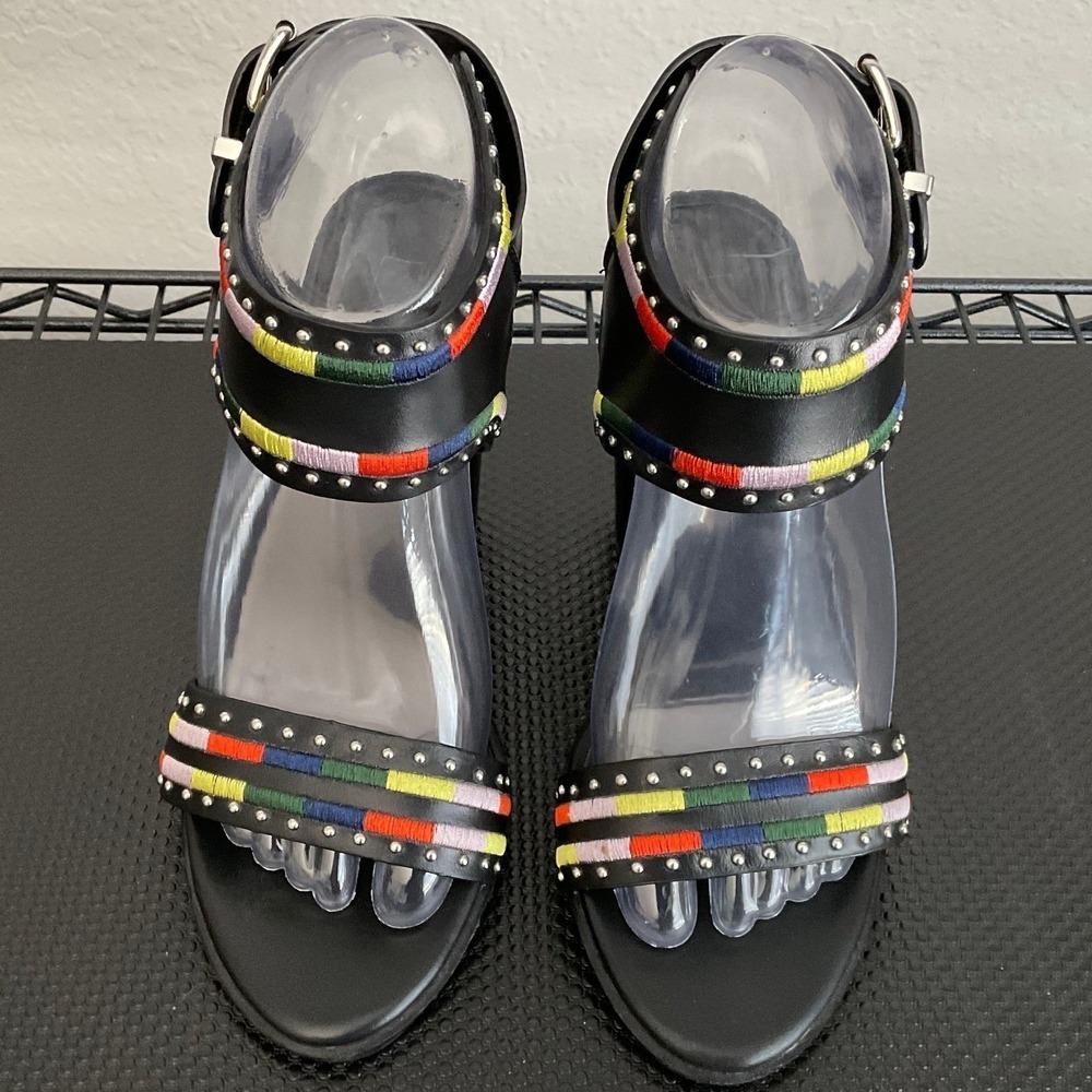 Sol Sana Womens Black Leather Embroidered Studded Block Heel Sandals Size 37 - Picture 9 of 12
